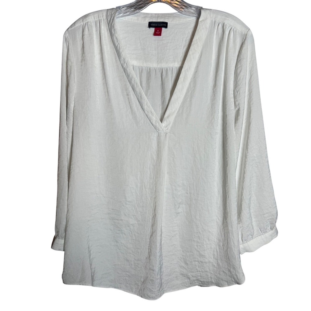 Vince Camuto V-Neck Blouse Women XL White Blouse Career Casual Minimalist Flowy